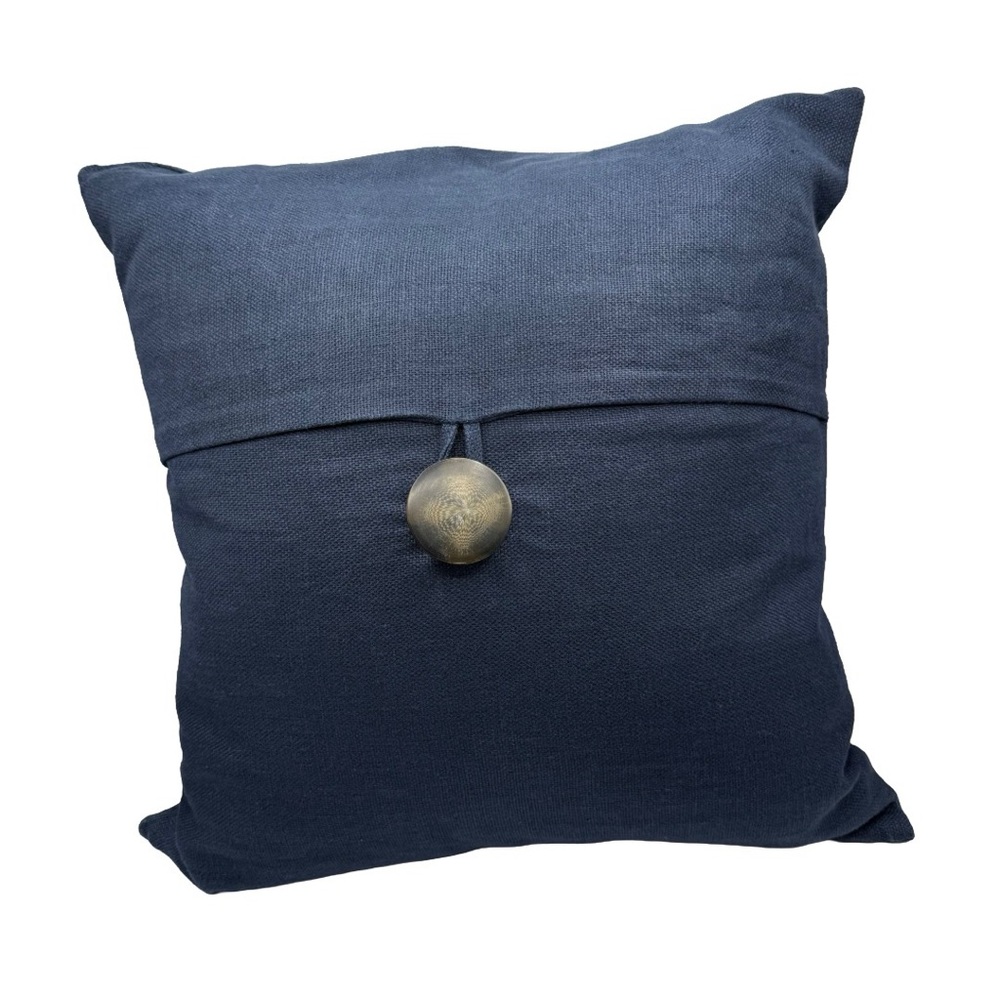 Pottery Barn Coral Reef Blue Textured Linen Large Button Pillow 18”